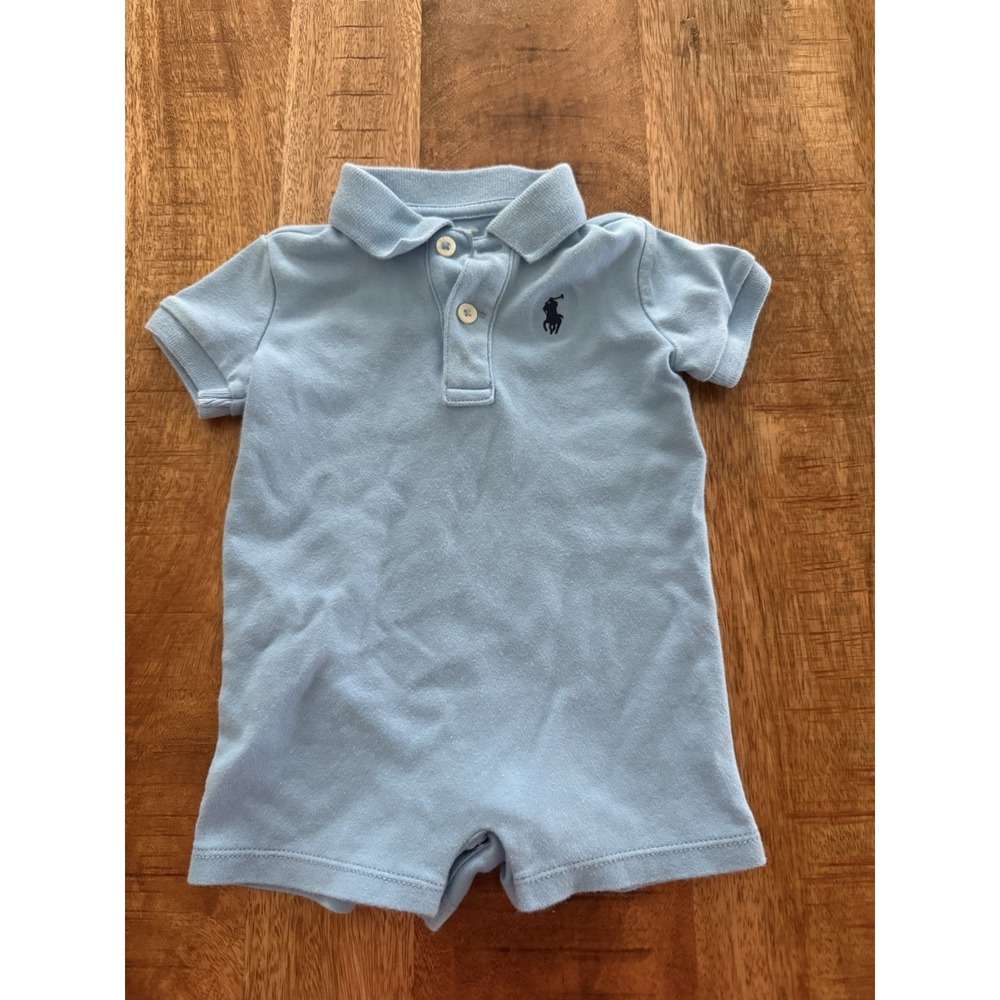Ralph Lauren Baby Polo Shortall Romper Light Blue 6M One‎ Piece Pony Logo